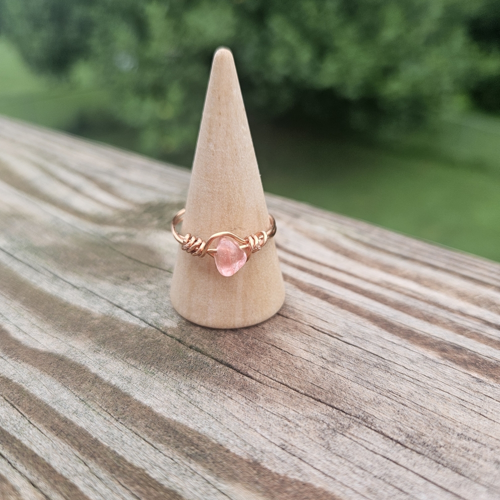 Elegant Rose Quartz And Copper Wire Wrapped Ring